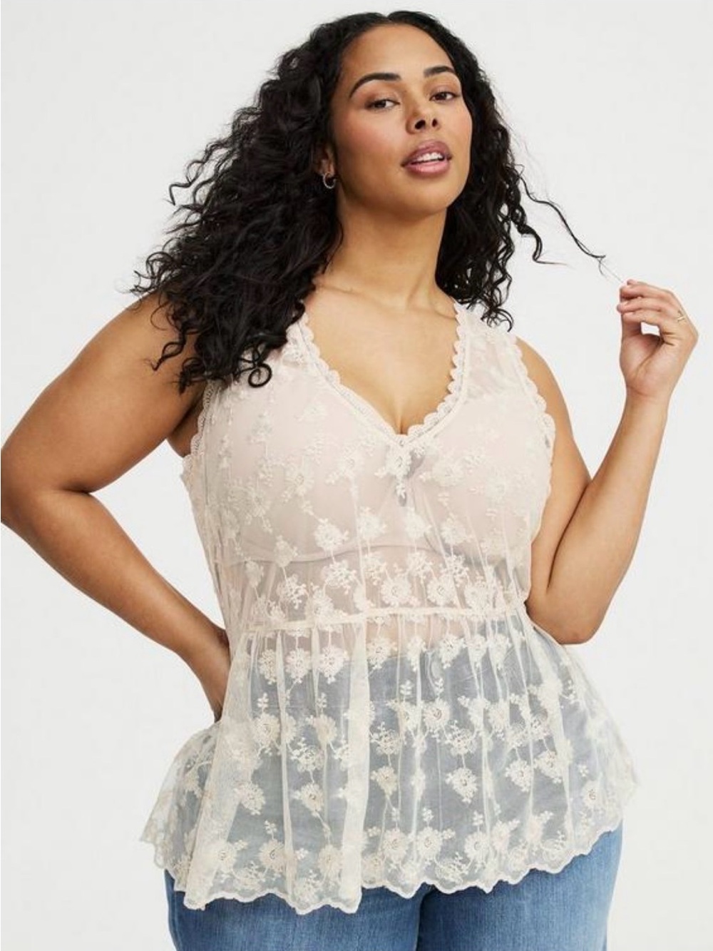 Torrid Lace V-Neck Tank, Birch, Size 2 (2X 18-20), NWT